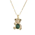Chic golden bear pendant necklace with sparkling micro-pave zircons and green gemstone - Green