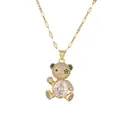 Golden necklace featuring a cute bear pendant set with sparkling clear zircons - White