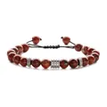Adjustable woven bracelet with natural red jasper beads and textured silver metal spacers - Red Jasper