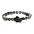 Map stone beaded bracelet featuring a dark blue goldstone map charm on white background - Blue Sandstone Map Stone Penguin