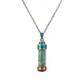 Collier en acier arc-en-ciel avec éclats de pierres vertes dans un pendentif flacon - Aventurine Verte