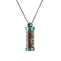 Collier bouteille à vœux en acier arc-en-ciel avec pierres œil de tigre brunes - Pierres d'Oeil de Tigre