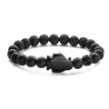 Black volcanic stone beaded bracelet with a glittering blue sandstone penguin pendant - Blue Sandstone Lava Stone Penguin