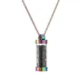 Collier flacon de parfum arc-en-ciel en acier avec pendentif pierres noires - Agate Noire