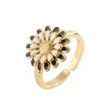 Adjustable golden flower ring with black and white enamel petals and daisy design - Adjustable Open / Black and White Daisy