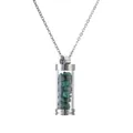 Silver stainless steel perfume bottle necklace with green malachite stone chips inside - Silver Cylindrical Style (302) / Emerald/Peacock Green