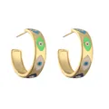 Vergulde C-vormige oorringen met kleurrijke emaille evil eye patronen voor damesmode - Groen Boze Oog (CE00151YH Groen)