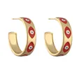 Vergulde C-vormige evil eye emaille oorringen met levendig boho patroon - Rood Boze Oog (CE00151YH Rood)