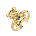 Anello regolabile in rame dorato con simpatico orsetto 3D e dettaglio cuore in zircone - Blu