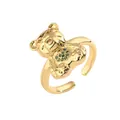 Anello regolabile in oro a forma di orsetto con zircone a cuore verde su bianco - Verde