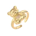 Anello regolabile in rame dorato con orsetto micro-pavé e zircone a forma di cuore - Bianco