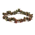 Handmade natural unpolished epidote crystal stone bracelet with irregular green and red beads - Unakite