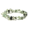 Handmade elastic bracelet with irregular natural green prehnite and black tourmaline chips - Green Rutilated Quartz
