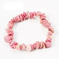 Handmade elastic bracelet with natural irregular pink crystal and stone chips - Red Wood Grain Stone