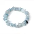Handmade elastic bracelet with natural irregular light blue crystal gemstone chips - Aquamarine