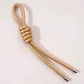 Handmade woven champagne gold leather knot keychain charm with silver metal ends - Total length approx. 18cm (Peru knot approx. 18x30mm, cord thickness approx. 5mm) / Gold (1 Piece/Pack)