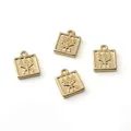 Set of four gold square clover pendants with embossed tree patterns for DIY jewelry - Le Character Square Tag (FGT671)