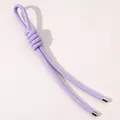 Purple leather cord keychain with woven Peruvian knot and silver metal endings - Total length approx. 18cm (Peru knot approx. 18x30mm, cord thickness approx. 5mm) / Purple (1 Piece/Pack)
