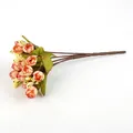 Pink and yellow silk rose flower buds bouquet with red gradient edges and green leaves - Approx. 24cm Long (1 Bundle/Pack) / Gradient Pink