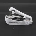 Draagbare witte handnaaimachine met metalen persvoet en bruin naaigaren ontwerp - Wit