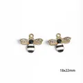 Golden alloy bee pendant with black and white enamel and sparkling rhinestones 18x22mm - 18x22mm (Pack of 2) / Bee - White & Black (Large)