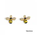 Golden enamel honey bee pendant with white rhinestones, size 18x22mm for DIY jewelry - 18x22mm (Pack of 2) / Bee - Black & Yellow (Large)