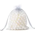 Bolsa de organza lavanda con cordón y perlas blancas brillantes para joyas - Aprox. 7x9cm (10 Unidades/Paquete) / Gris