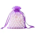 Bolsa de organza morada con cordón para joyería con perlas blancas de imitación - Aprox. 7x9cm (10 Unidades/Paquete) / Púrpura profundo