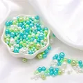 Perles en ABS irisées vert clair, bleu et blanc nacré pour la création de bijoux DIY - 10g/Sac (Env. 150 Pcs) / Mélange Vert Forêt & Bleu