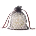 Bolsa de organza negra con cordón y perlas blancas para embalaje de joyería - Aprox. 7x9cm (10 Unidades/Paquete) / Café oscuro