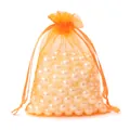 Bolsa de organza naranja vibrante llena de elegantes perlas blancas sintéticas - Aprox. 7*9cm (10 piezas/paquete) / Naranja