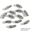 Antique silver curved tube bead with hollow pattern for DIY jewelry 23x7mm - Vintage Hollow Style (2#) / Pack of 10 (23mmx7mm, Hole 5mm)