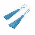 Par de borlas de poliéster azul brillante con cordones trenzados para joyería artesanal - Longitud total aprox. 15cm (Cordón aprox. 6cm, Borla aprox. 9cm) / Paquete de 10 / Azul lago