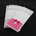 Lace lipstick self-adhesive bags with pink bow and For You logo for gift packaging - 100 Pieces/Pack (5x10+3cm) / Bow Pink