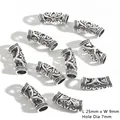 Antique silver filigree metal beads for hair and DIY jewelry, 25mm length with 7mm hole - Pack of 6 (25mmx9mm, Hole 7mm)