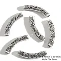 Antique silver curved tube spacers 49x9mm with vine relief for DIY jewelry crafts - Pack of 3 (49mmx9mm, Hole 6mm)