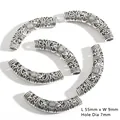 Five pieces of 55mm antique silver sunflower curved tube beads for DIY jewelry making - Pack of 3 (55mmx9mm, Hole 7mm)
