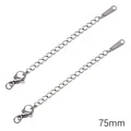 Par de cadenas de extensión de 75mm en acero inoxidable con cierres de langosta - Estilo Etiqueta Estrecha (Color Acero)