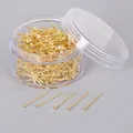 DIY gold-plated metal head pins for jewelry making in a transparent round storage box - 24mm Gold T-Pins 450pcs