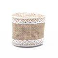 Natural burlap ribbon roll with white lace edges for DIY crafts and wedding decor - Pattern Five