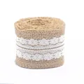 Natural jute roll with white lace trim for DIY weddings and handmade gift packaging - Pattern Six