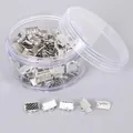 Silver crimp ends for jewelry making in a round plastic storage box for DIY crafts - 8x10mm White K Ribbon Crimps 100pcs
