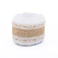 Natural jute burlap ribbon roll with white floral lace trim for DIY wedding crafts - Pattern Seven