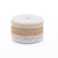 Natural jute burlap ribbon roll with delicate white lace edges for DIY crafts - Pattern Nine