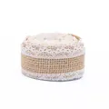 Natural jute burlap ribbon roll with elegant white lace trim for DIY rustic crafts - Pattern Ten