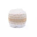 Natural jute burlap roll with white floral lace trim for DIY rustic wedding craft - Pattern Twelve