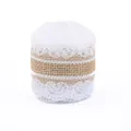 Natural jute ribbon roll with white floral lace trim for DIY rustic wedding crafts - Pattern Thirteen