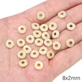 Golden frosted 8x2mm copper flat round beads for handmade DIY jewelry making projects - Center Hole Disc (FGT674) / 1 Piece / Gold