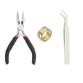 3-piece jewelry DIY tool set including needle-nose pliers, ring opener, and tweezers - Pliers And Tweezers And Ring Opener / Steel/Gold