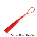Red polyester 13cm tassel pendant with braided cord, 32 pieces per bag for DIY crafts - Red